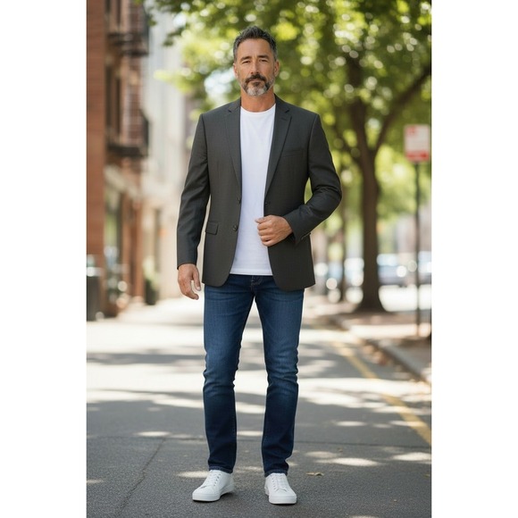 Calvin Klein Other - Calvin Klein Mens 48R Blazer Charcoal Gray 100% Wool 2 Button Suit Jacket 48 R